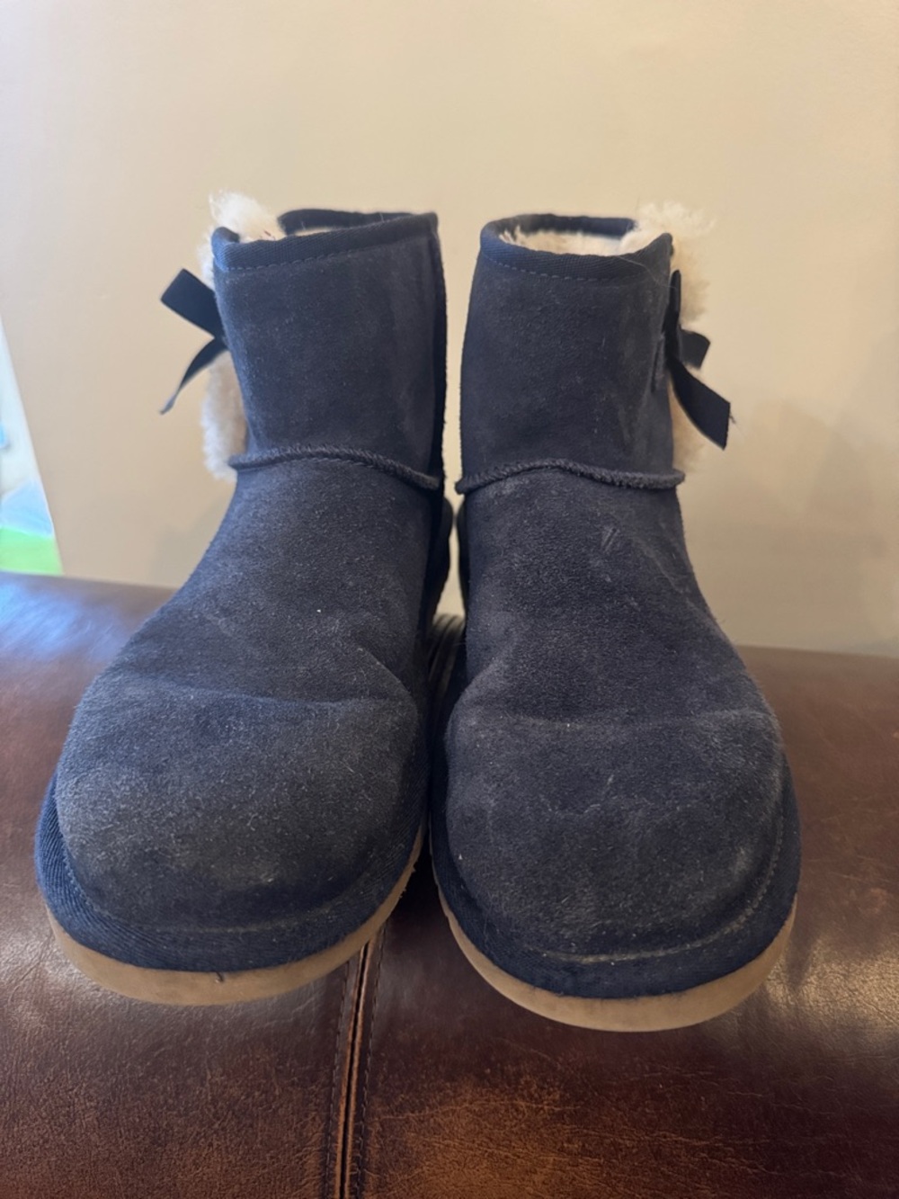 UGG Navy Suede Mini Boot with Bow
